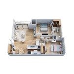 Floor plan for 2 beds, 2 baths, 1038 sqft